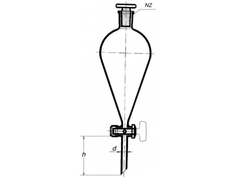 Lievik deliaci 250ml hruškovitý, sklenený kohút, sklenená zátka NZ29/32, 2394