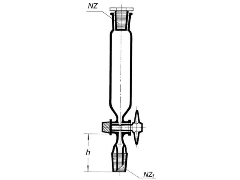 Lievik prikvapkávací 100ml valcový, skl. zátka NZ19/26, skl. kohút, jadro NZ14/23, bez stupnice