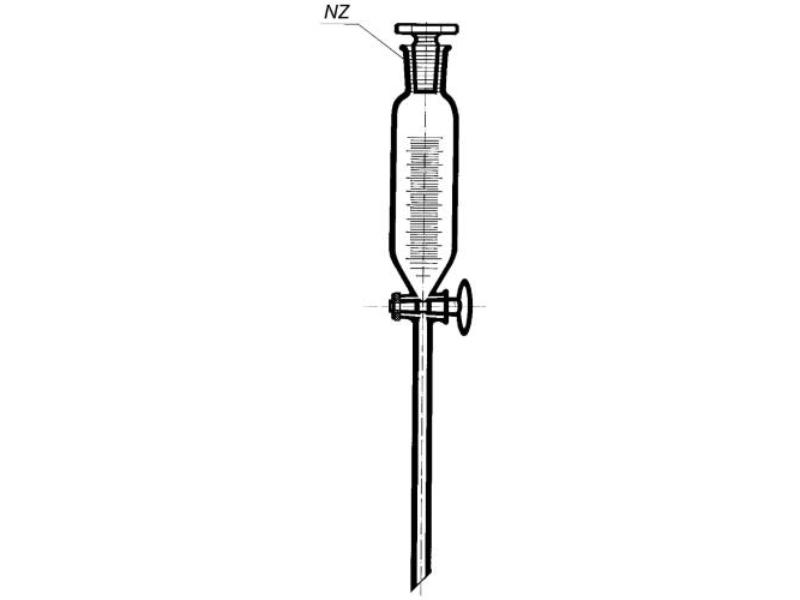 Lievik prikvapkávaci 100 ml valcový, stupnica, sklenený kohút, sklenená zátka NZ19/26